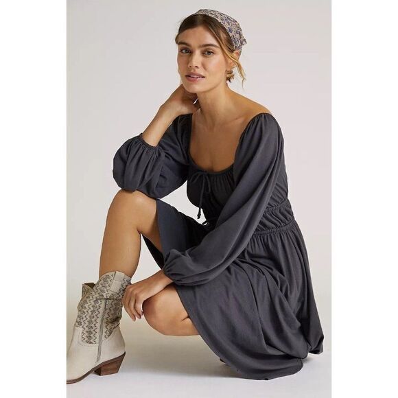 NWT ANTHROPOLOGIE Sz XS LACAUSA CORSETED MIDI DRESS IN BLACK - Picture 1 of 4